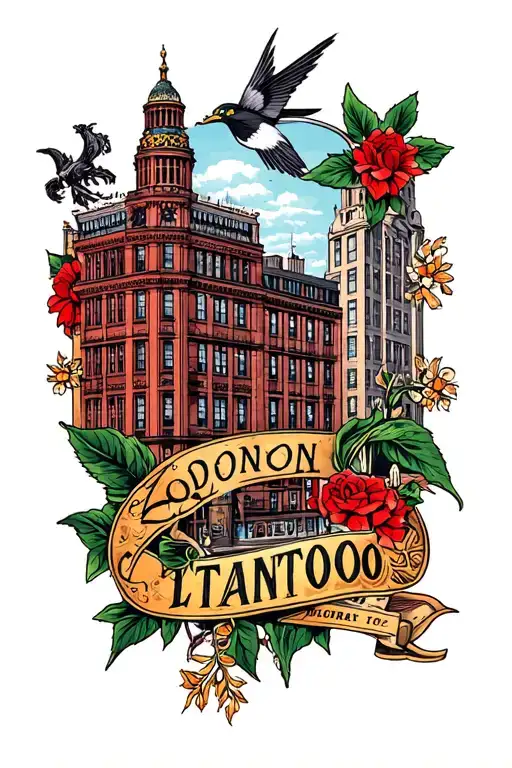 1930 London downtown themed tattoo design idea