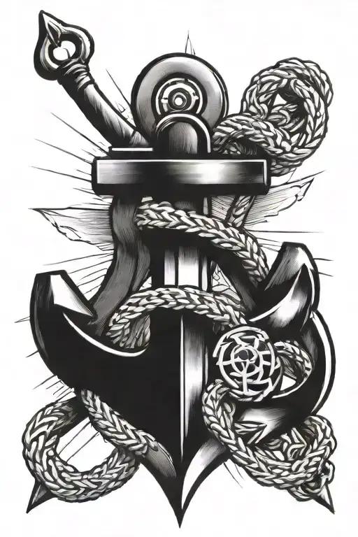 navy fouled anchor with flag tattoo design idea