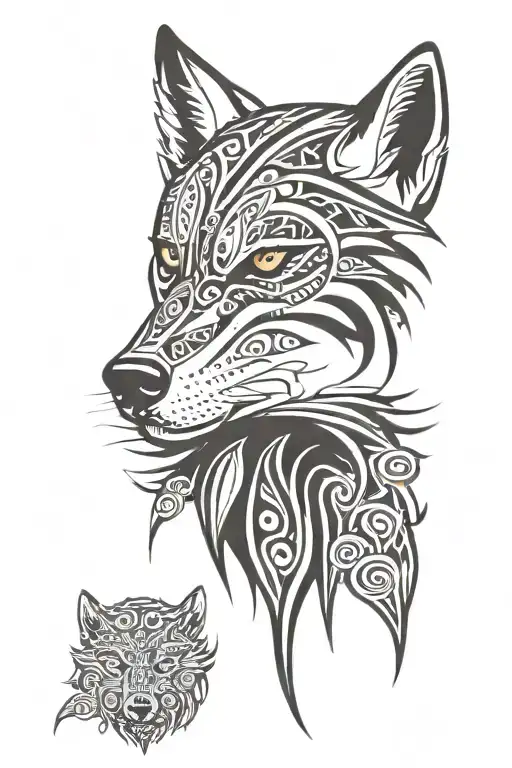 wolf face surrounded tattoo design idea