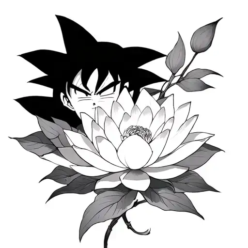 Goku and lotus flower blooming tattoo design idea