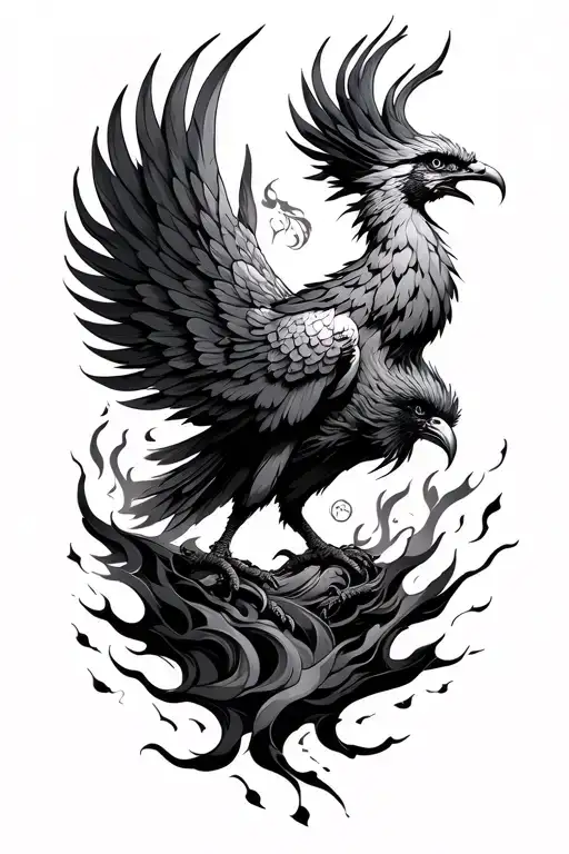 Japanese phoenix rising from the ashes tattoo design idea