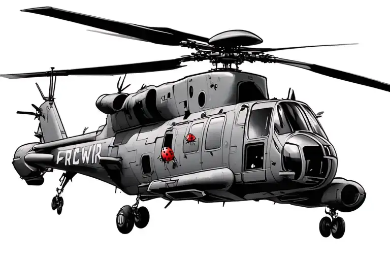 Blackhawk helicopter with a small ladybug perched tattoo design idea
