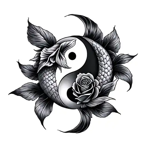 koi fish yin yang rose wrapped tattoo design idea