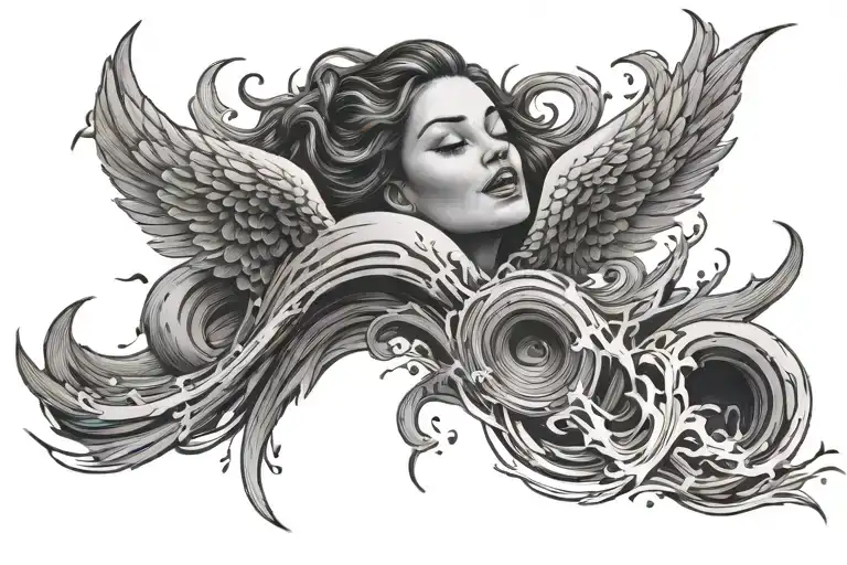 sound wave laughter angel tattoo design idea