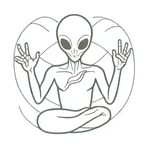 alien holding up peace sign tattoo design idea
