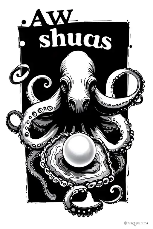 "Aww shucks" "Aww shucks" octopus and a oyster pearl inside tattoo design idea