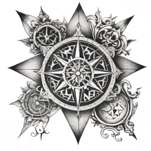 metatron cube compass rose tattoo design idea