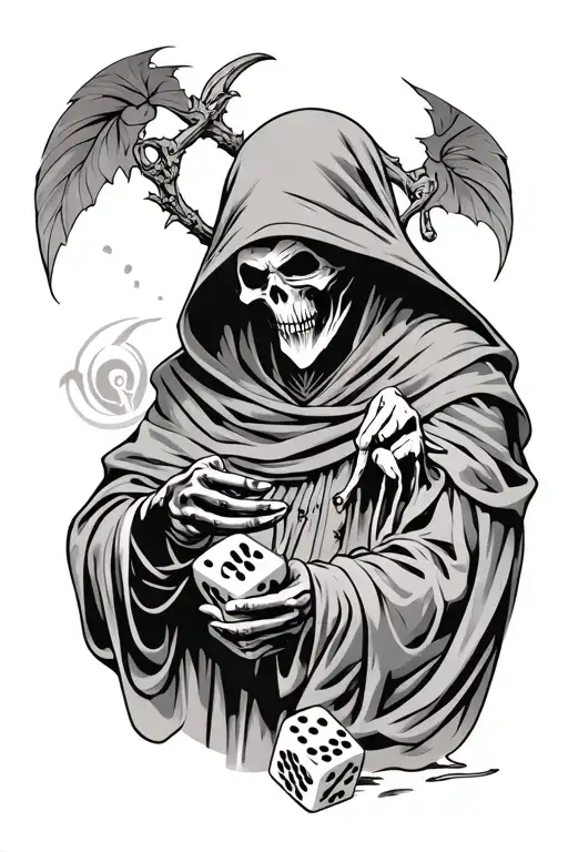 rolling dice with grim reaper holding tattoo design idea