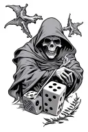 rolling dice with grim reaper holding tattoo design idea