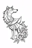 Wolf and roses intertwined and moon tattoo design idea