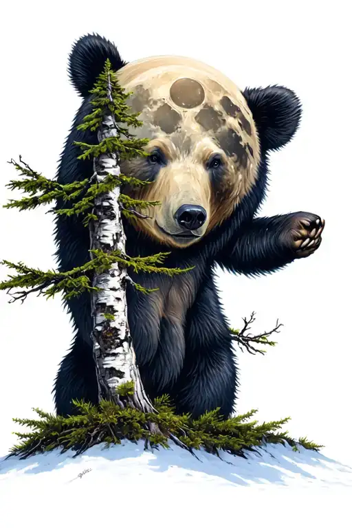 bear, moon, aspen tree tattoo design idea