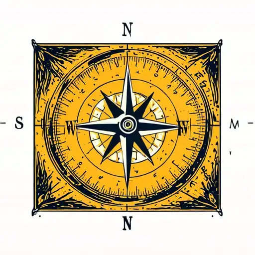 Minimally stylized topographical square compass with one arrow. tattoo design idea