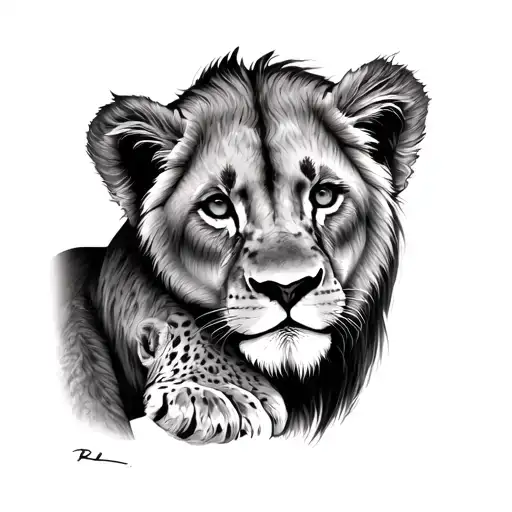 Small lioness and cub arm tattoo 1 inch size tattoo tattoo design idea