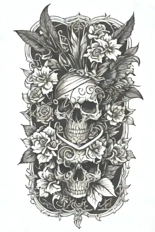 no boarder add skull add bullets tattoo design idea