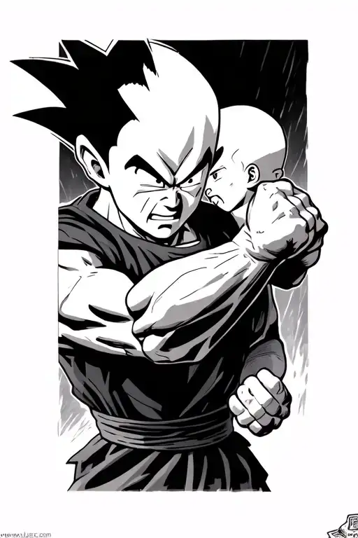 goku vs saitama punching seriously tattoo design idea
