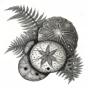 Sand Dollar wrapped in ferns tattoo design idea
