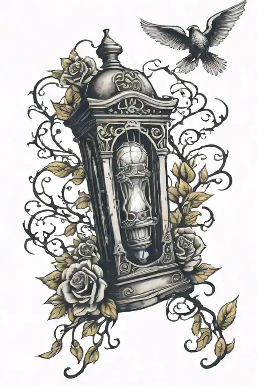 tombstone inside lantern tattoo design idea