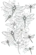 dragonflies, lillies, butterflies tattoo design idea