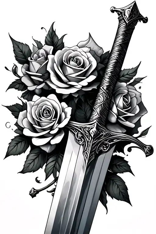 Sword and Roses, Medieval Sword Knight tattoo design idea