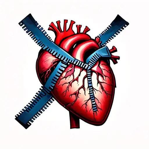zipper over heart surgery scar tattoo design idea