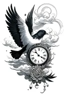 dove and clouds and clock tattoo design idea