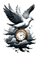 dove and clouds and clock tattoo design idea