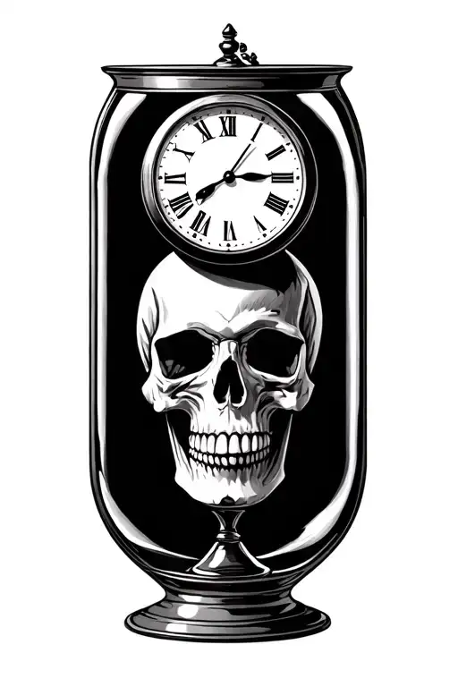 memento mori skull on bottom of hour glass with roman clock on top tattoo design idea