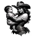 western cowgirl mother holding baby  tattoo design idea