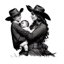 western cowgirl mother holding baby  tattoo design idea