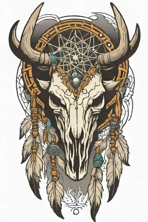 dream catcher buffalo skull tattoo design idea