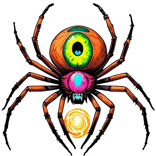 a spider with the "millenium eye" of yu-gi-oh on her back tattoo design idea