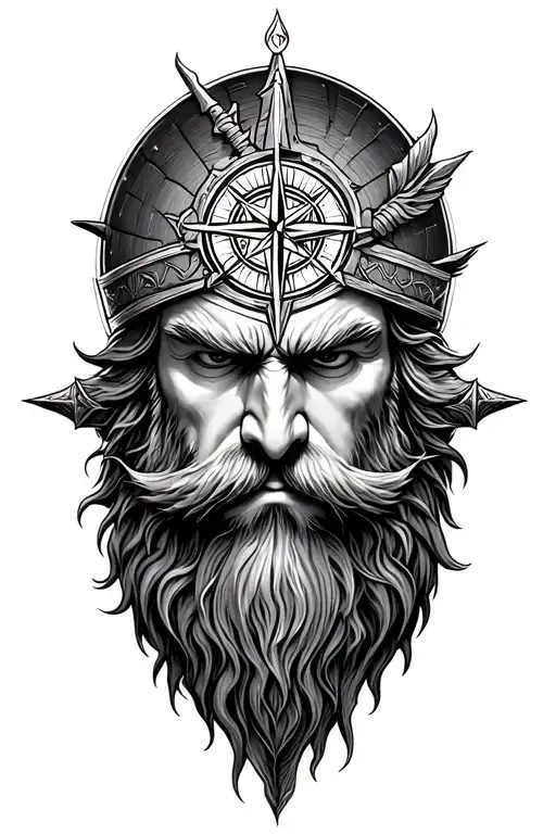 Odin with viking compass  tattoo design idea