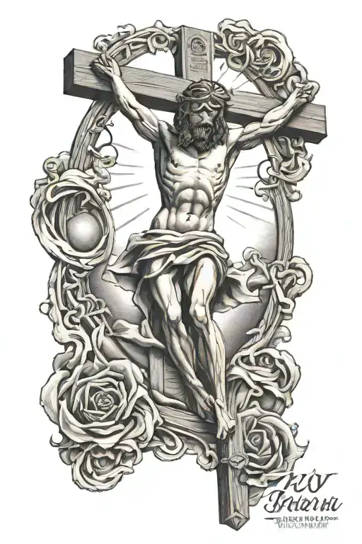 Jesus crucified with bible quote Palsm 23 tattoo design idea