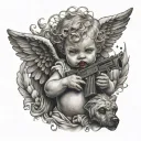 baby angel with clown makeup holding ak 47 realism tattoo design idea