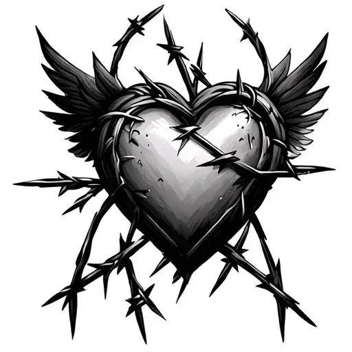 can you create a image with barbed wire in the round and between this an heart with flighs tattoo design idea