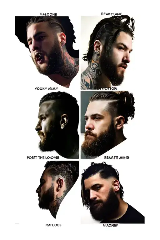 6 post Malone faces with the way he looked when he released each album with each album name next to his face  tattoo design idea