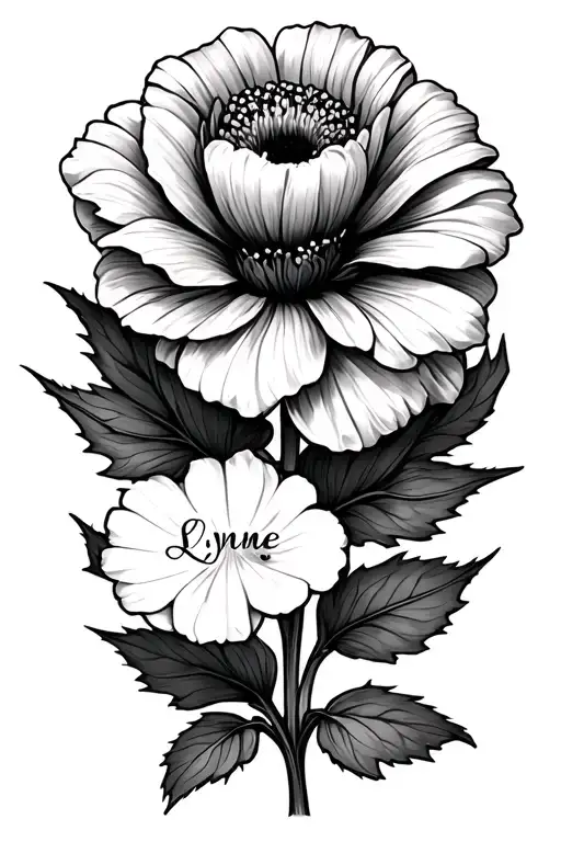 flower with Lynne written in the stem tattoo design idea