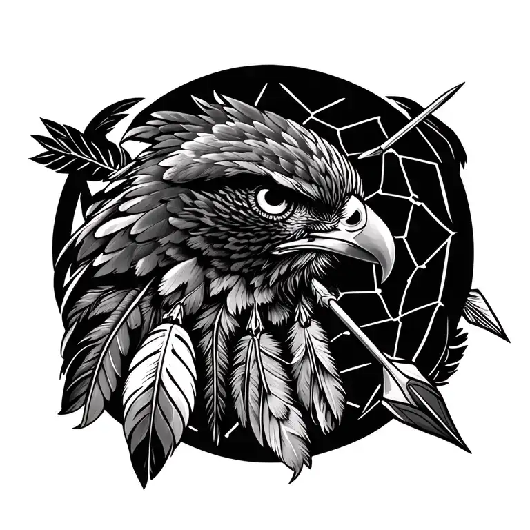 Hawk dream catcher with Indian arrow  tattoo design idea