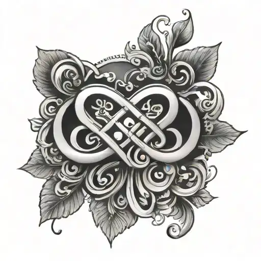 infinity symbol and hearts with N & M initials tattoo design idea
