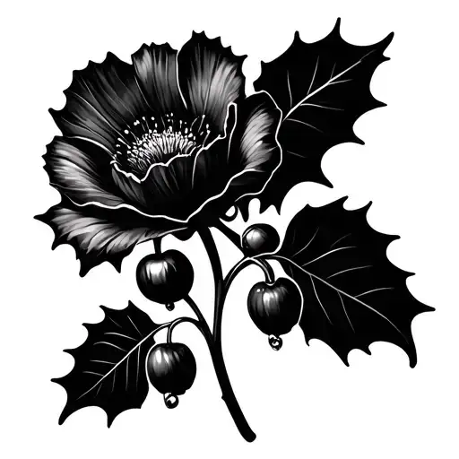minimalist holly berry flower, holly berry flower, violet flower, lily of the valley flower, holly berry flower, poppy f tattoo design idea