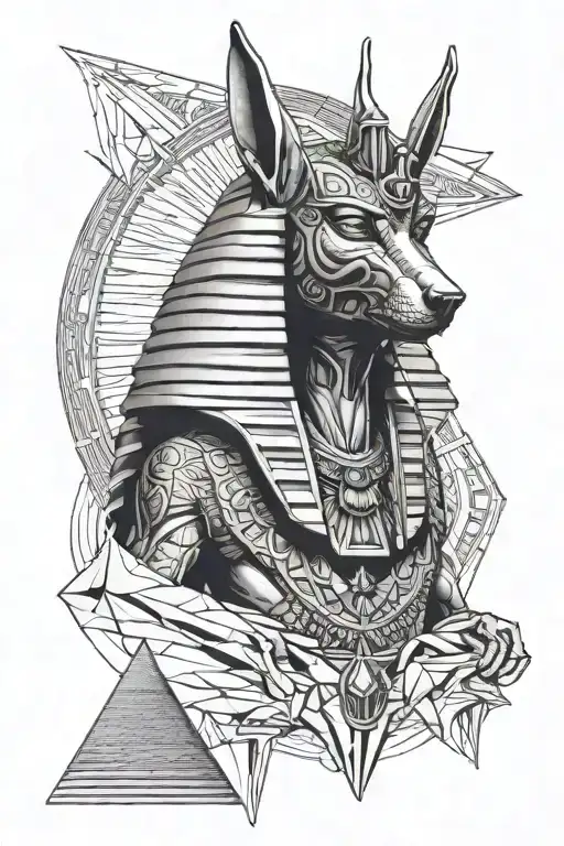 anubis with pyramids tattoo design idea