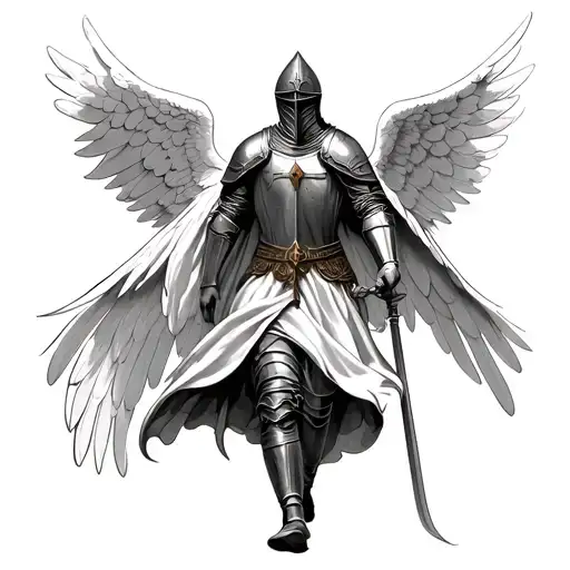 templar knight angel wings walking towards tattoo design idea
