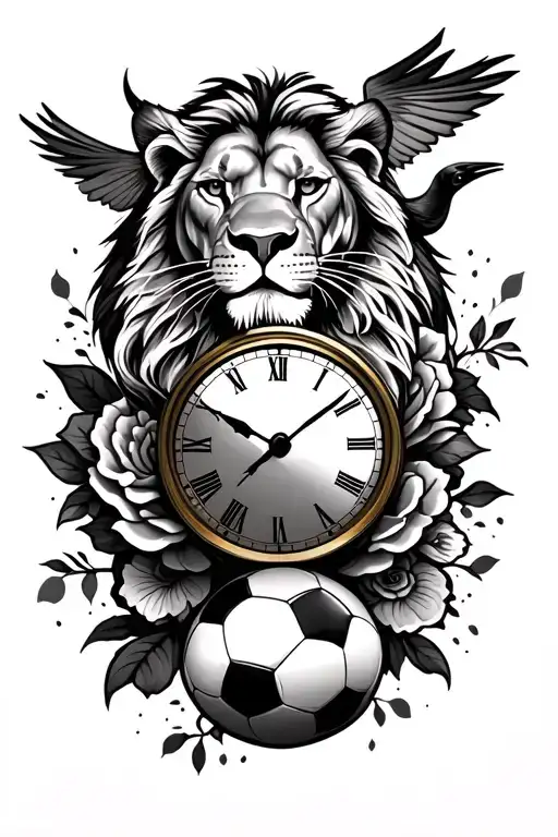soccer, rose, lion, clock, bird tattoo design idea