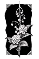 trident, lily of the valley, organic carrot, hydrangea tattoo design idea