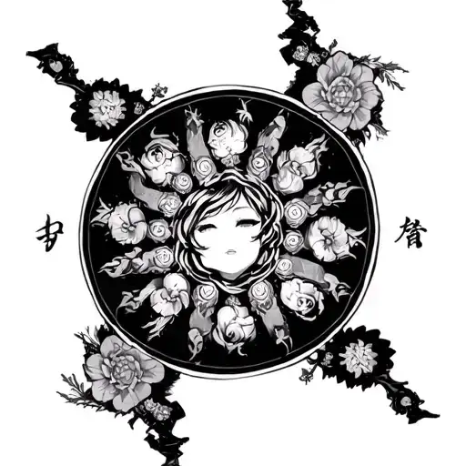 mitsudomoe with 12 tomoe in a circle tattoo design idea