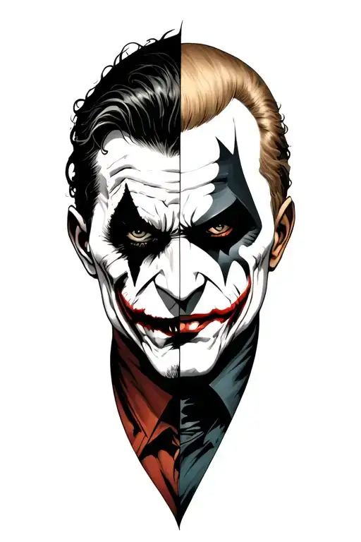 Half Batman half joker, both characters from the arkham asylum video game tattoo design idea