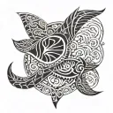 moaian tattoo of rayfish with turtle in center, shark as it tail and moth as its right wing and butterfly is left wing  tattoo design idea