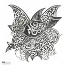 moaian tattoo of rayfish with turtle in center, shark as it tail and moth as its right wing and butterfly is left wing  tattoo design idea