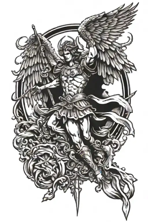 saint michael killing lucifer tattoo design idea