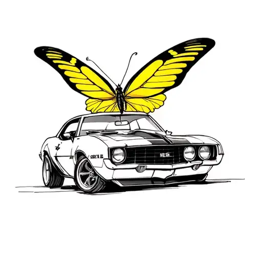 small 1969 camaro with butter fly tattoo design idea